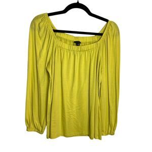 Ann Taylor Yellow Blouse Square Neckline Elastic Hem Size Small